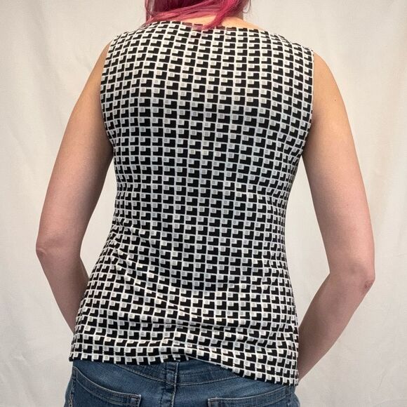 Liz Claiborne Women's Cowl Neck Sleeveless Blouse White Black Tan M Med Medium - Picture 2 of 10